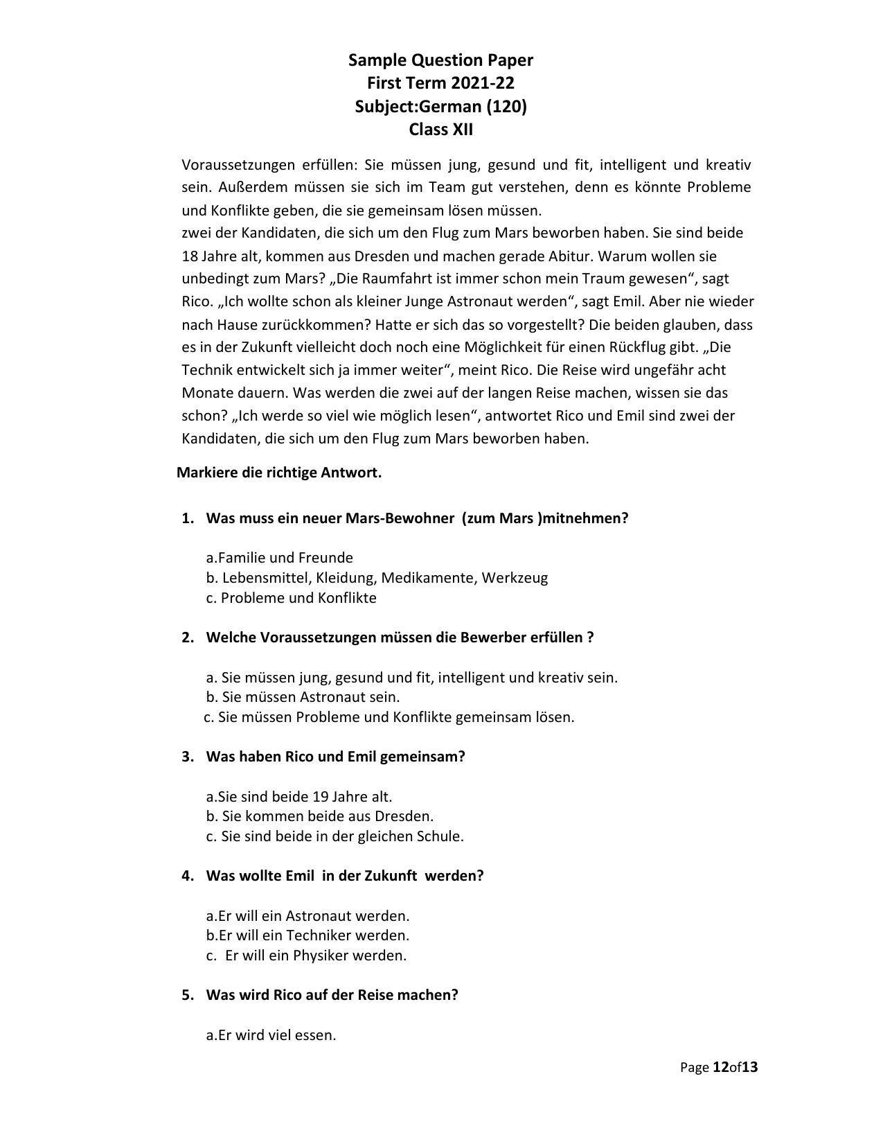 CBSE Class 12th German Sample Question Paper 2021-22 - Page 12