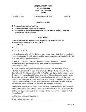 CBSE Class 12th German Sample Question Paper 2021-22
