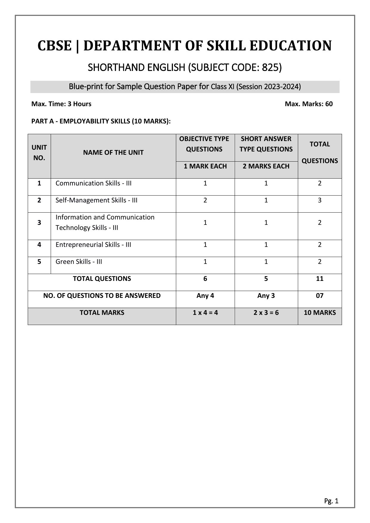 CBSE Class 11: SHORTHAND(ENGLISH) 2024 Sample Paper - Page 1