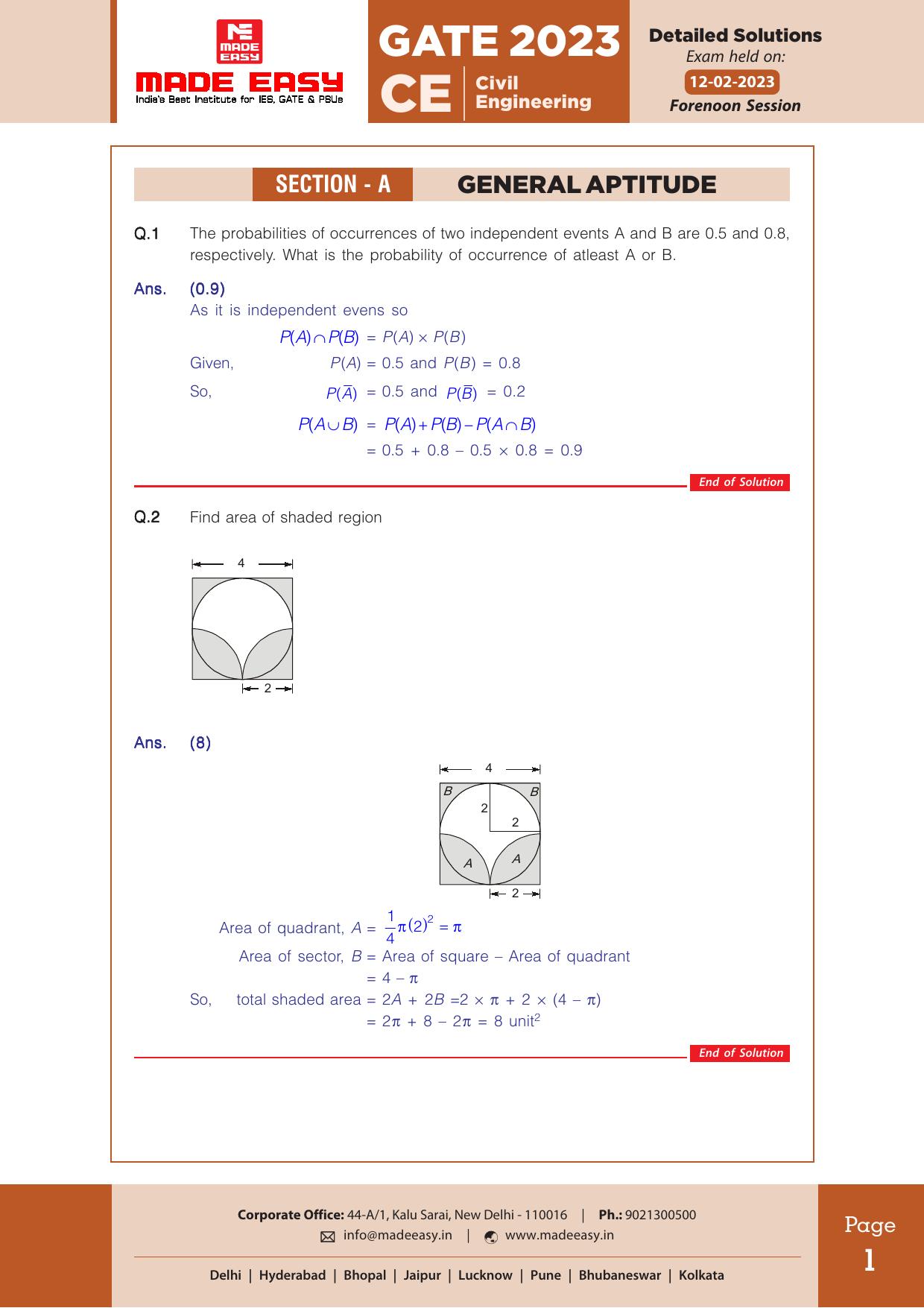GATE 2023 Civil Engineering (CE) Forenoon Session (12th Feb, 2023) Question Paper (Made Easy) - Page 2