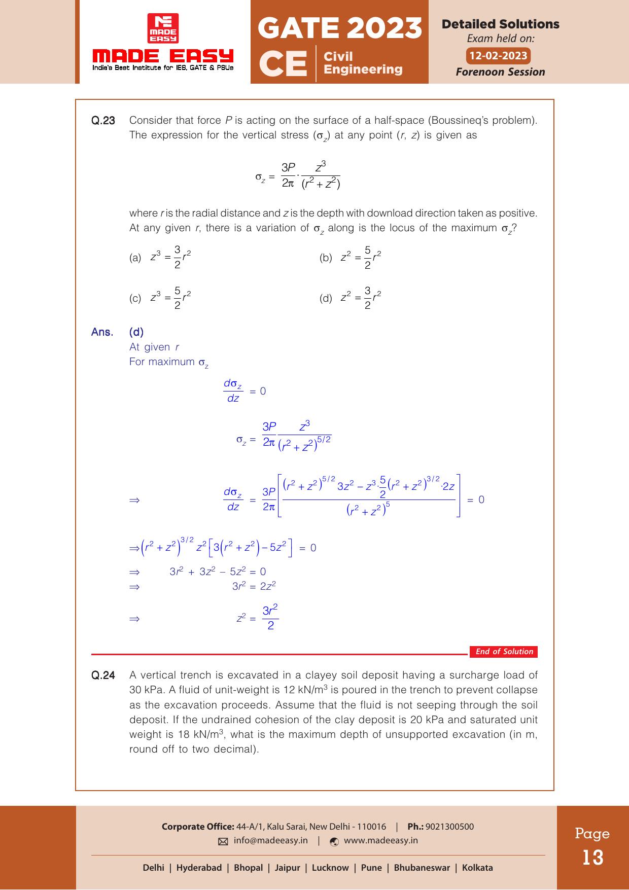 GATE 2023 Civil Engineering (CE) Forenoon Session (12th Feb, 2023) Question Paper (Made Easy) - Page 16