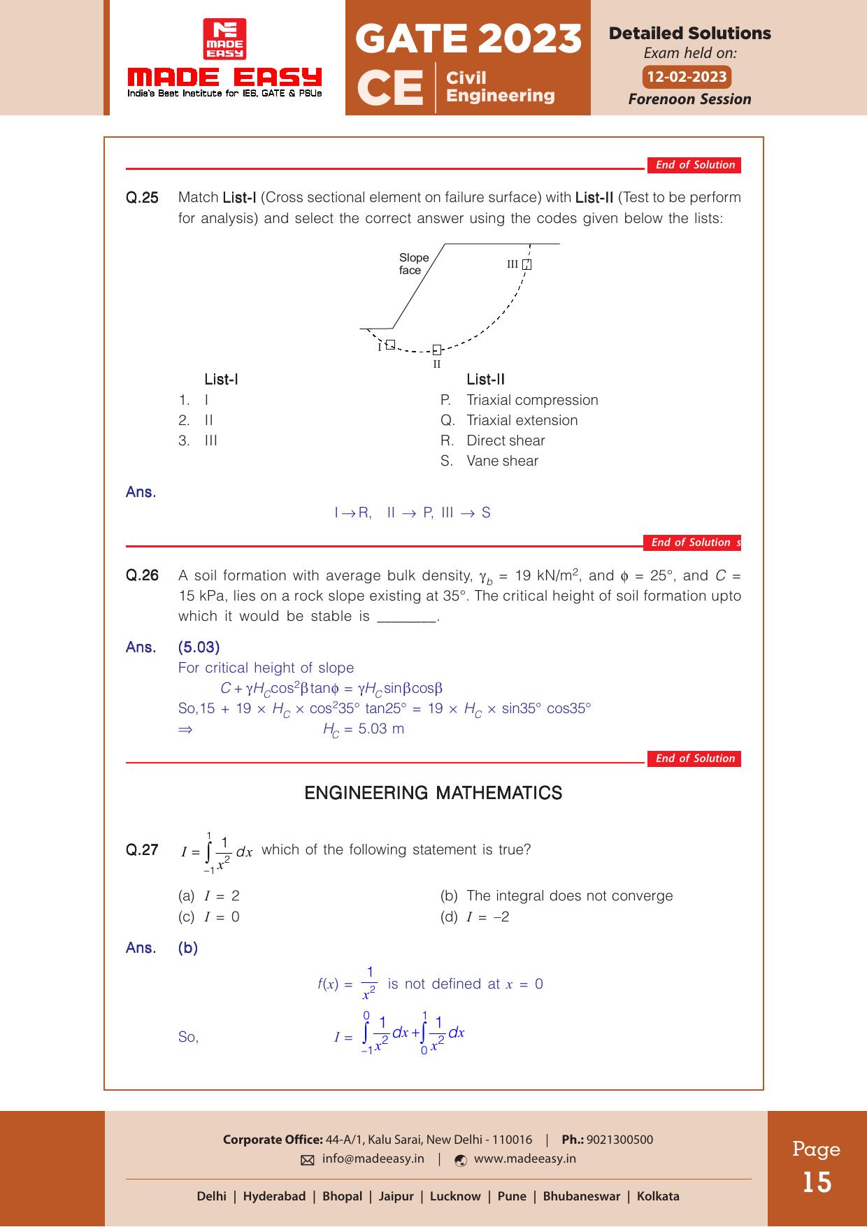 GATE 2023 Civil Engineering (CE) Forenoon Session (12th Feb, 2023) Question Paper (Made Easy) - Page 19