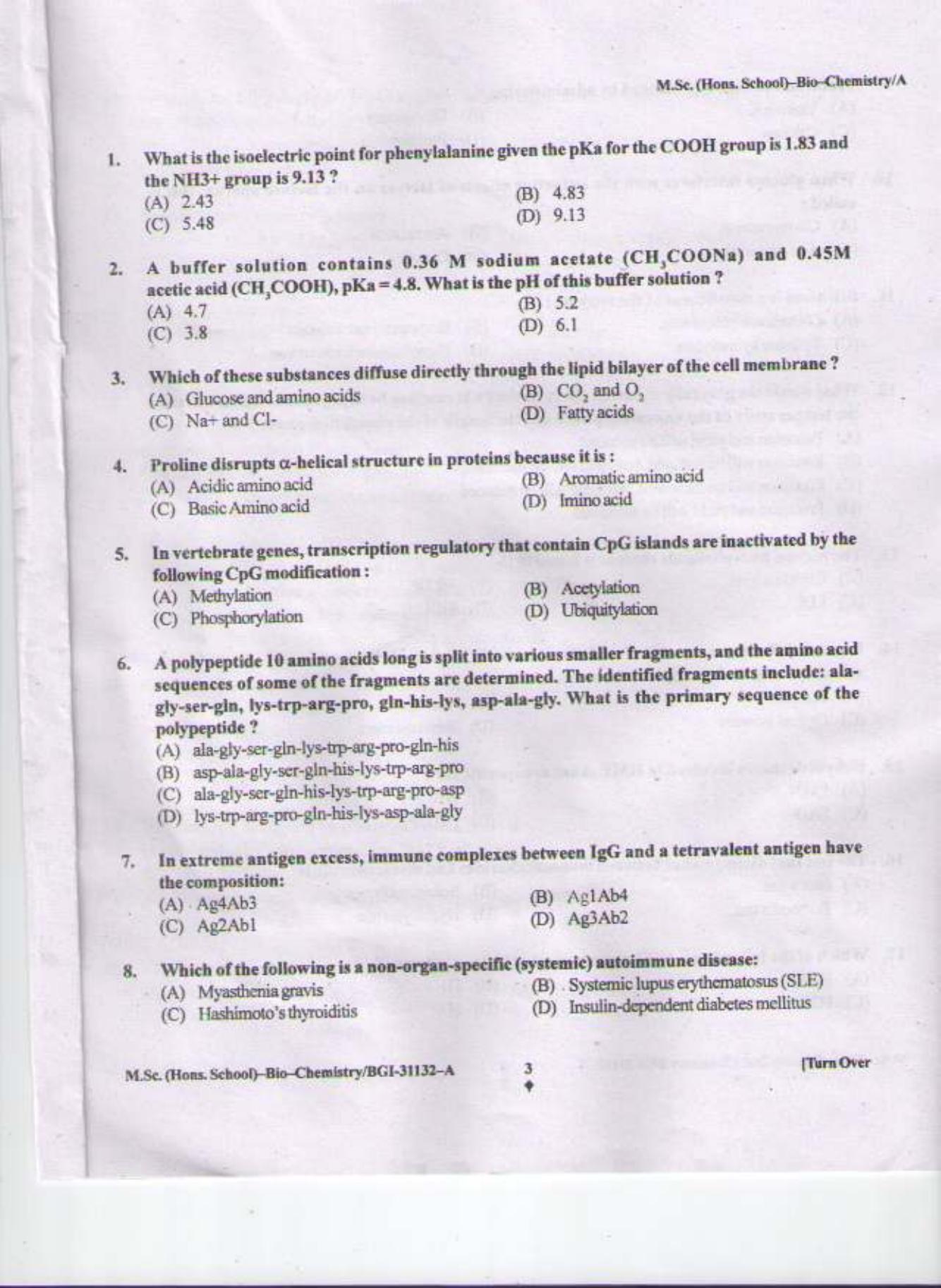 PU CET PG 2015: MSc (HS)(Biochemistry) Question Paper - Page 2