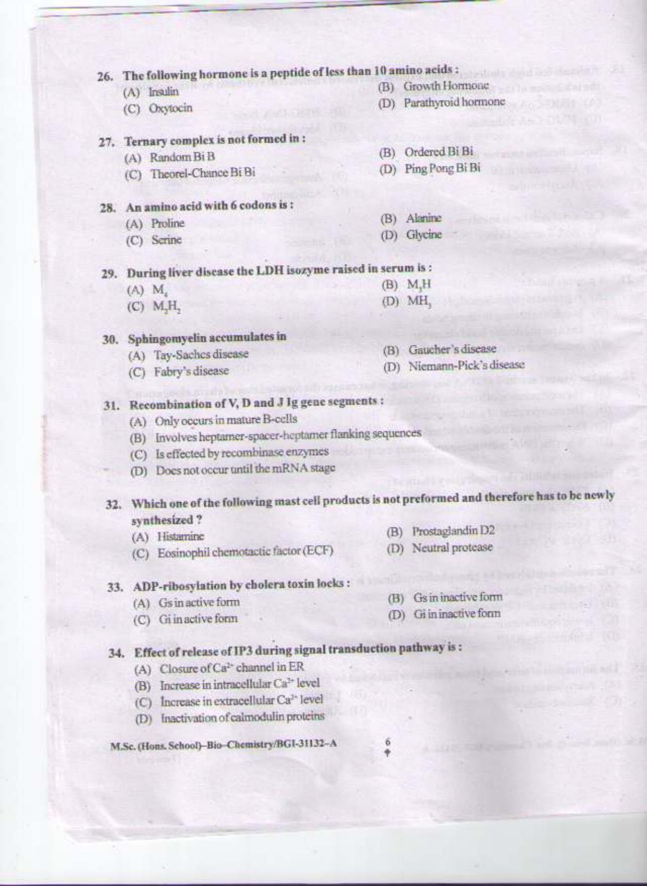 PU CET PG 2015: MSc (HS)(Biochemistry) Question Paper - Page 5