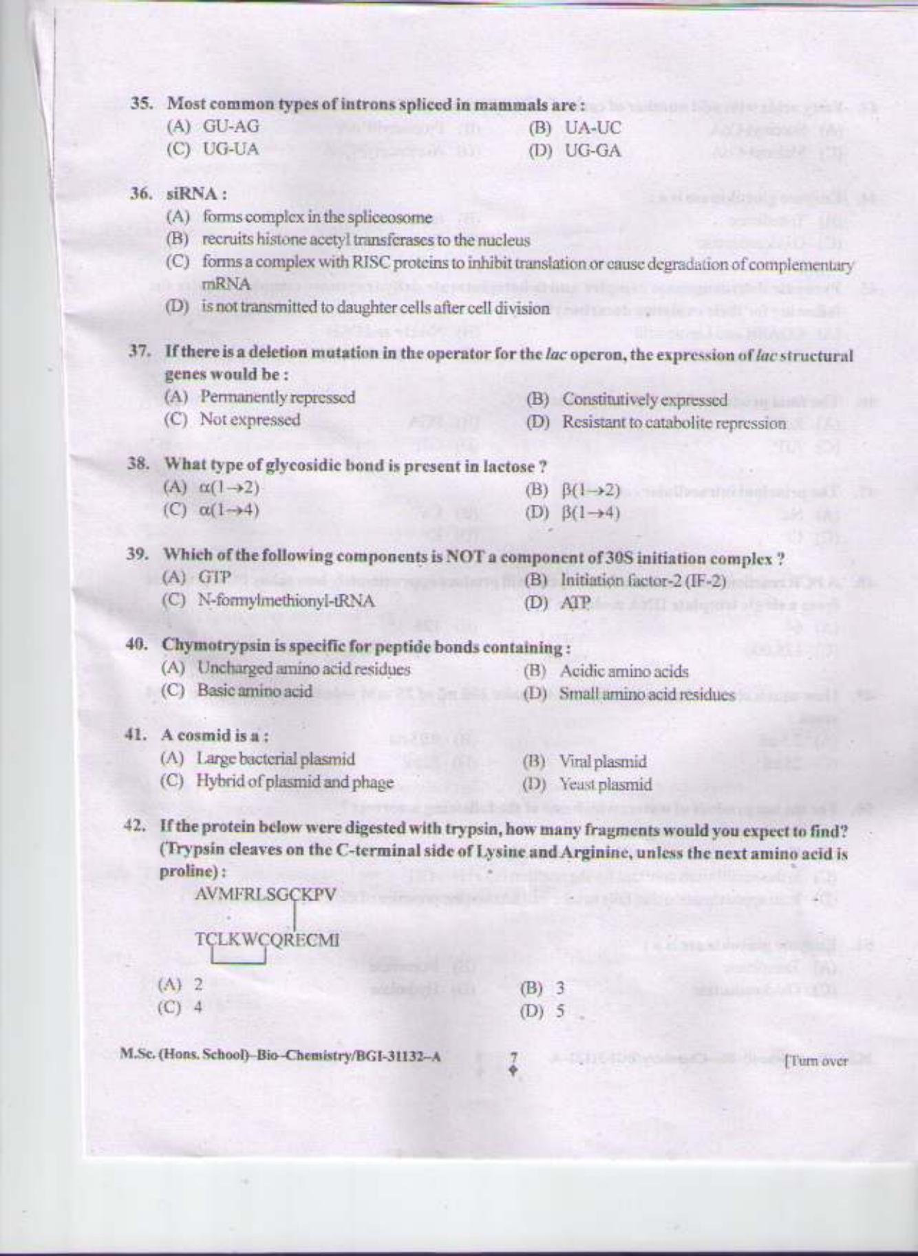 PU CET PG 2015: MSc (HS)(Biochemistry) Question Paper - Page 6