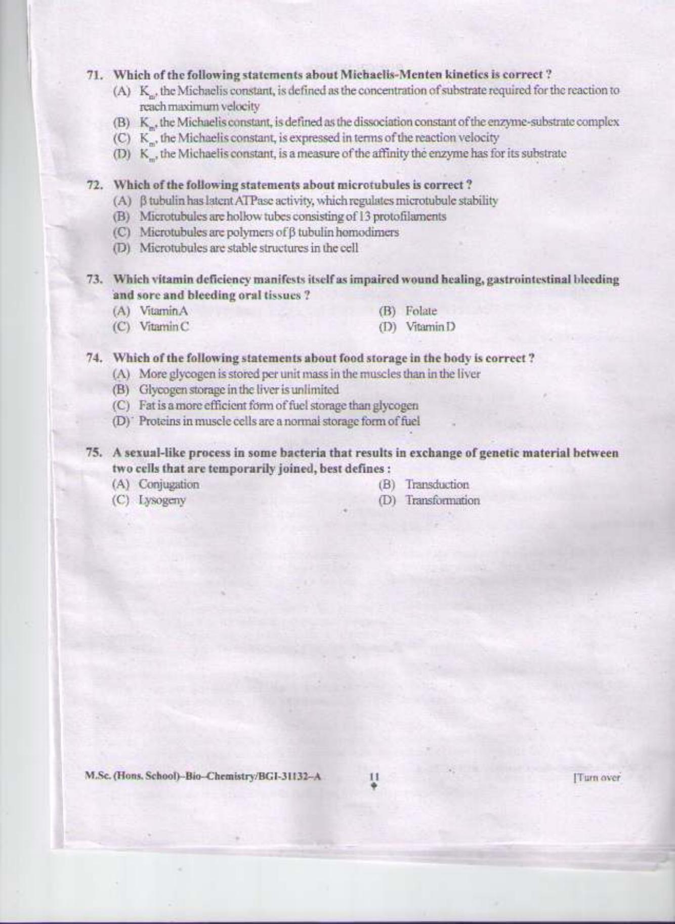PU CET PG 2015: MSc (HS)(Biochemistry) Question Paper - Page 10