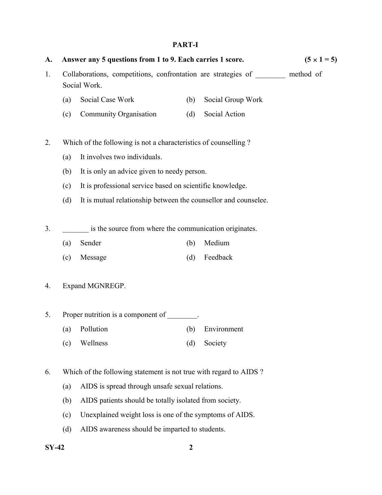 Kerala Plus Two Question Paper 2022 - Social Work - Page 2
