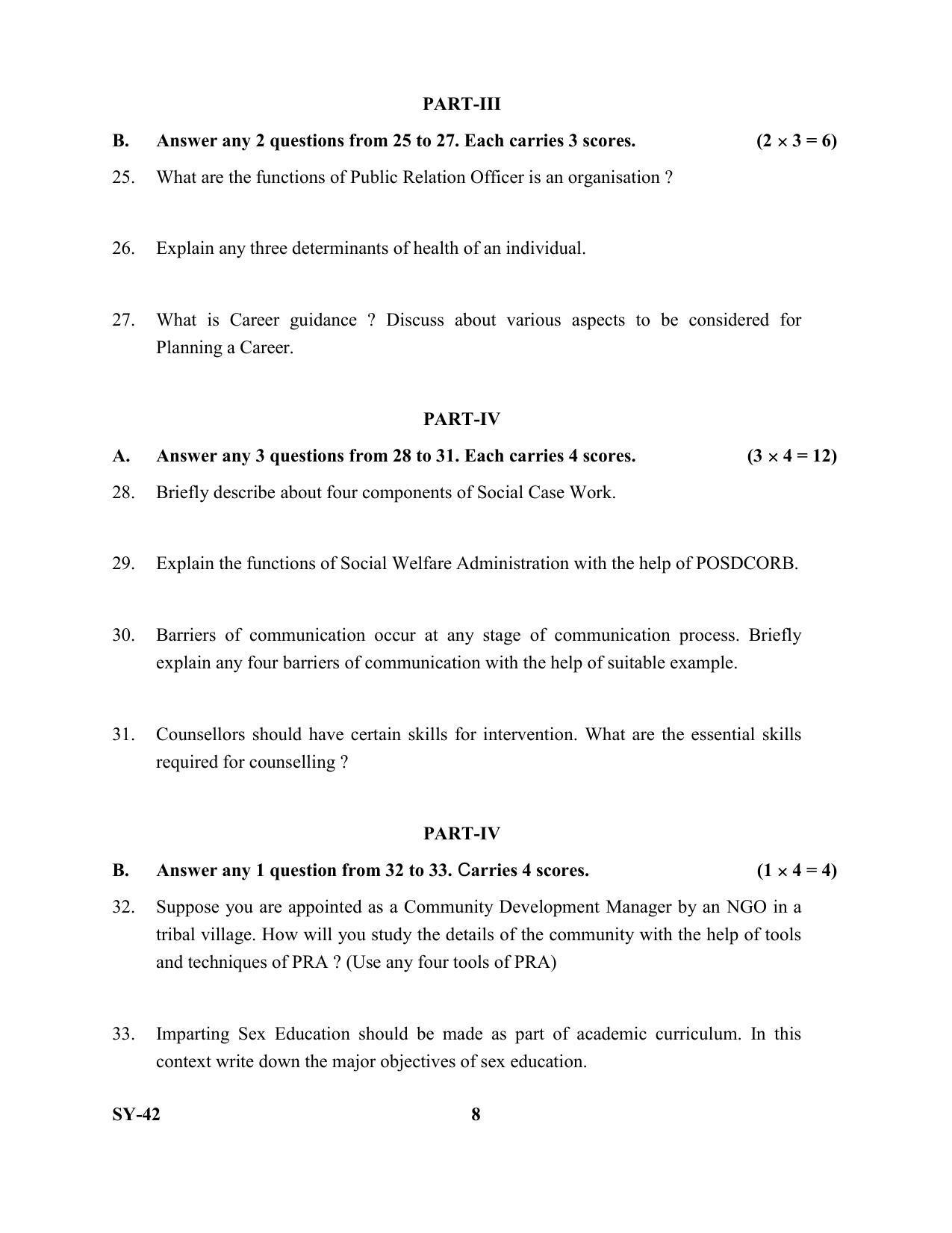 Kerala Plus Two Question Paper 2022 - Social Work - Page 8