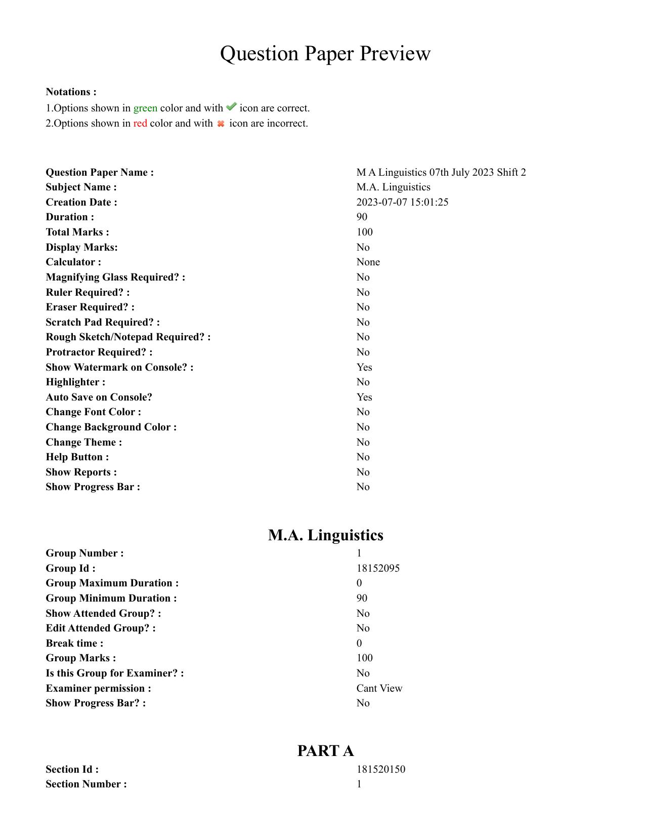 TS CPGET 2023 M A Linguistics (Shift 2) Question Paper with Answer Key - Page 1