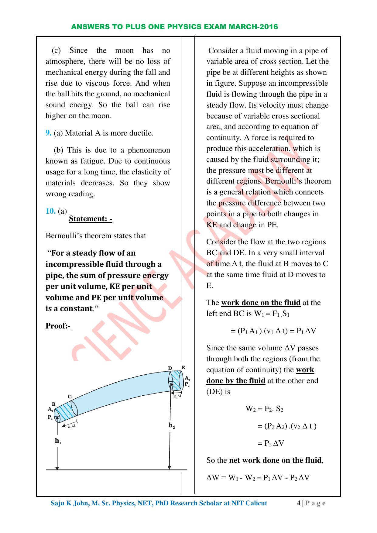 Kerala Plus One 2016 Physics Answer Key - Page 4