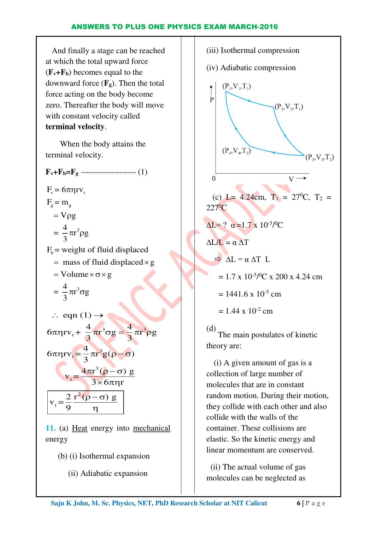 Kerala Plus One 2016 Physics Answer Key - Page 6