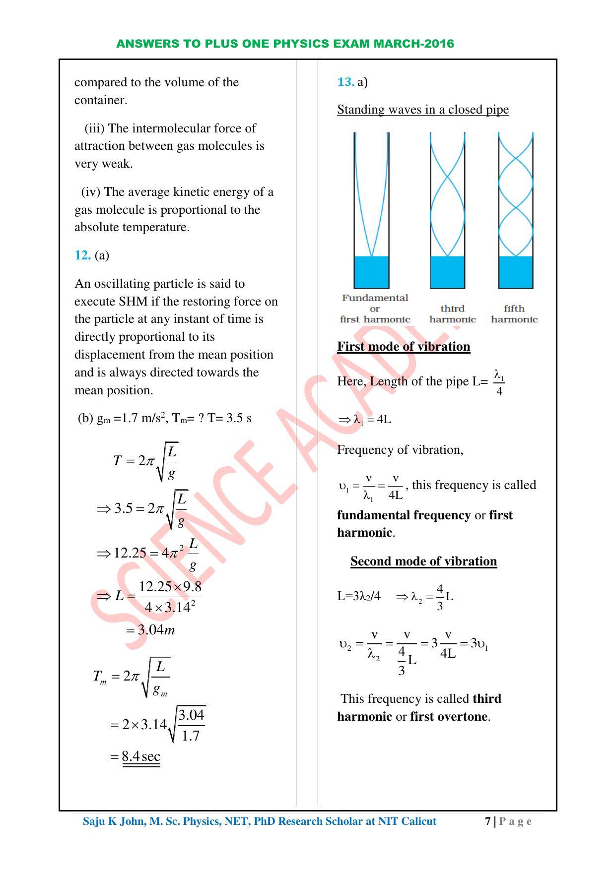 Kerala Plus One 2016 Physics Answer Key - Page 7
