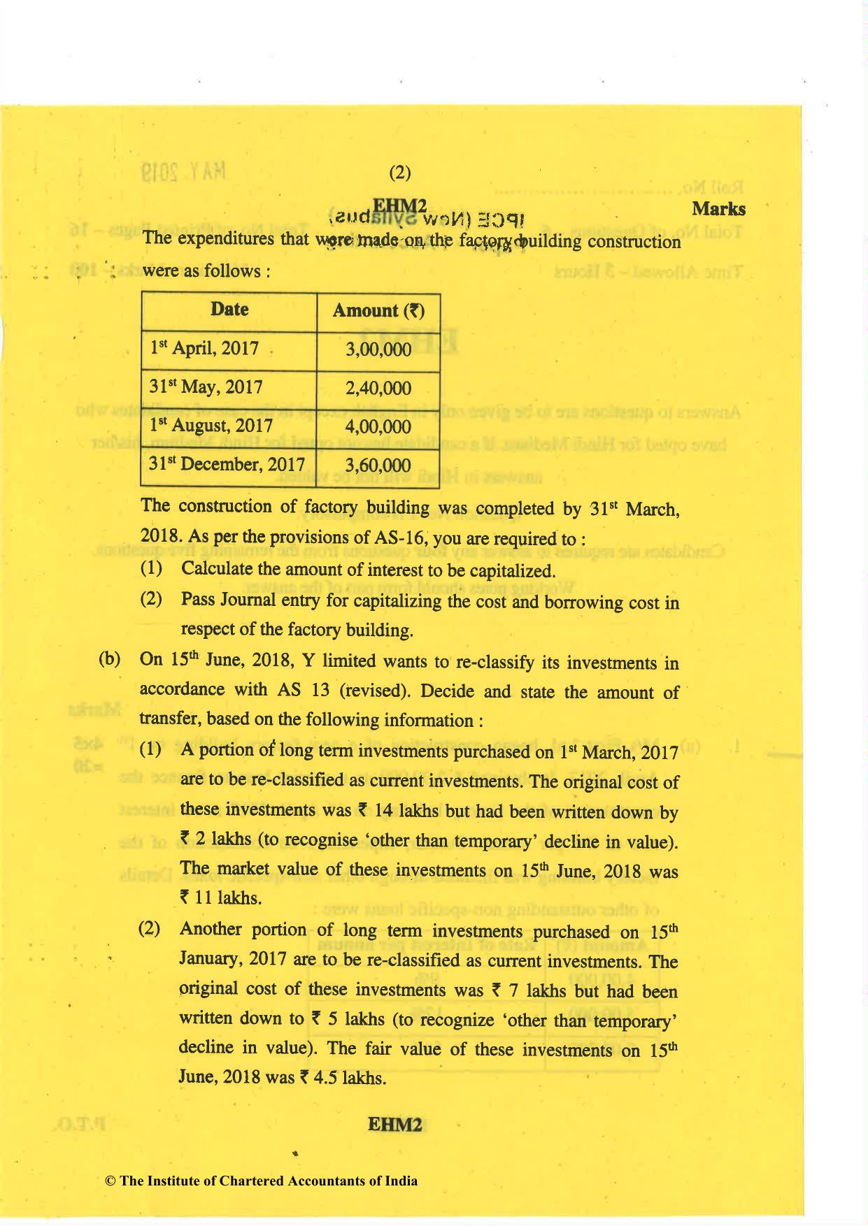 CA Inter May 2019 Question Paper - Paper 1 – Accounting - Page 2