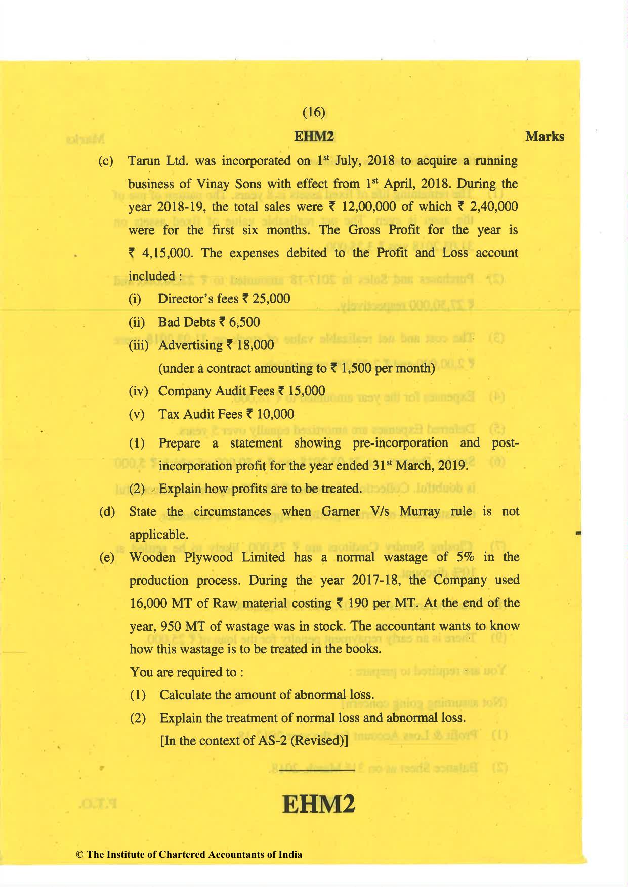 CA Inter May 2019 Question Paper - Paper 1 – Accounting - Page 16