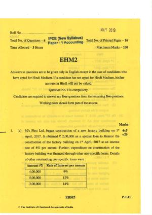 CA Inter May 2019 Question Paper - Paper 1 – Accounting
