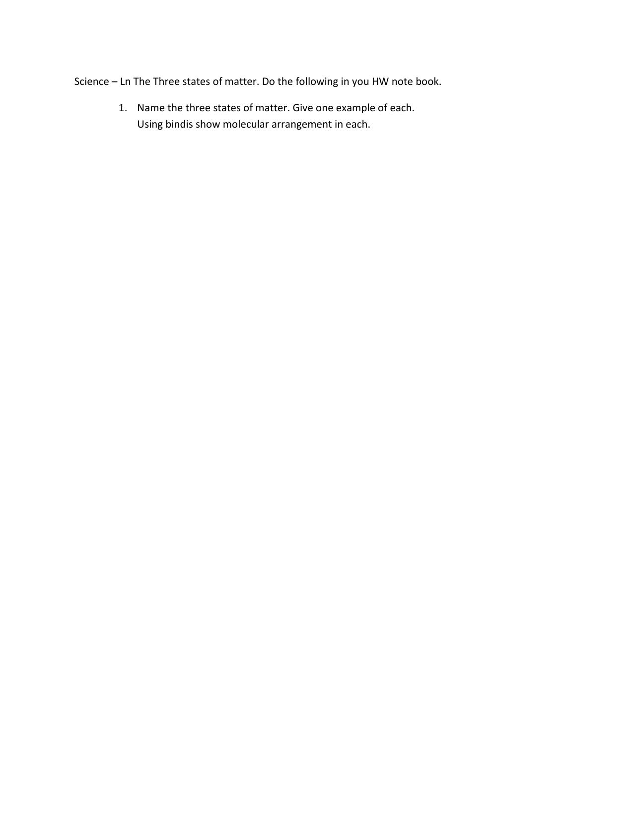 Worksheet for Class 4 Science States of Matter Assignment - Page 1