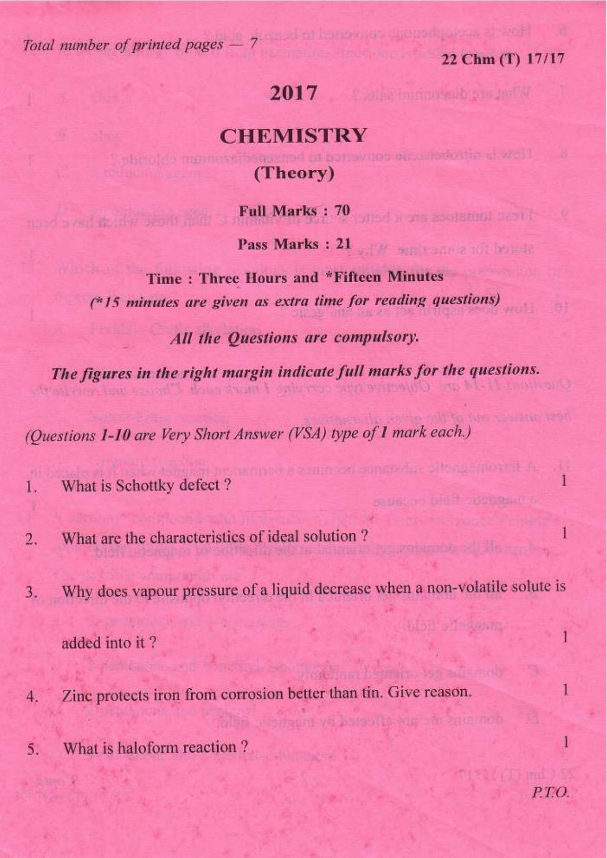 COHSEM Class 12 Chemistry 2017 Question Papers - Page 1