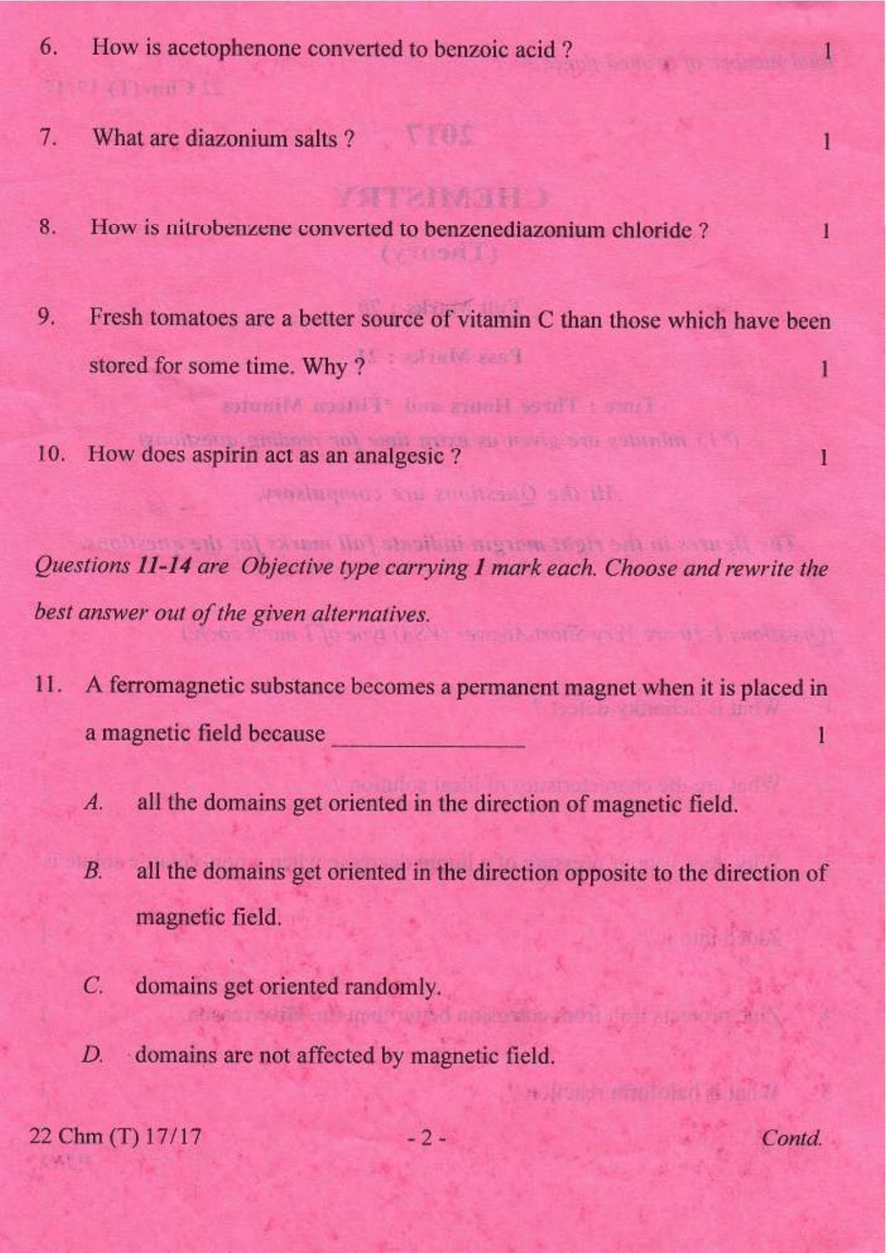 COHSEM Class 12 Chemistry 2017 Question Papers - Page 2