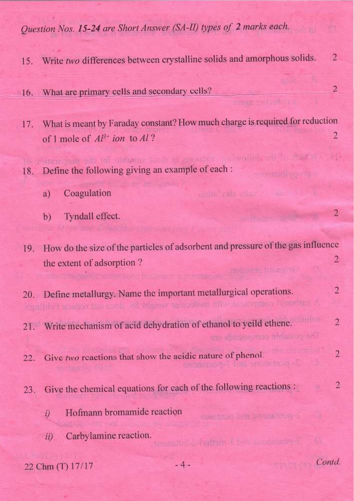 COHSEM Class 12 Chemistry 2017 Question Papers - Page 4