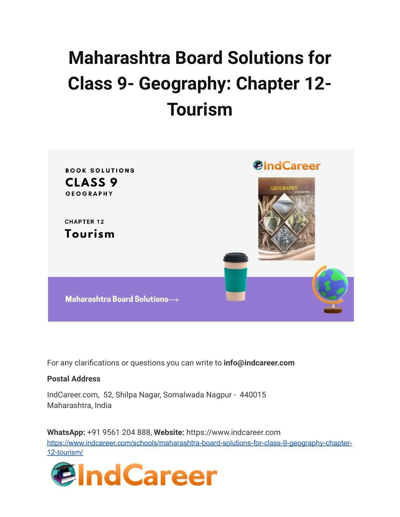 Maharashtra Board Solutions for Class 9- Geography: Chapter 12- Tourism - Page 1