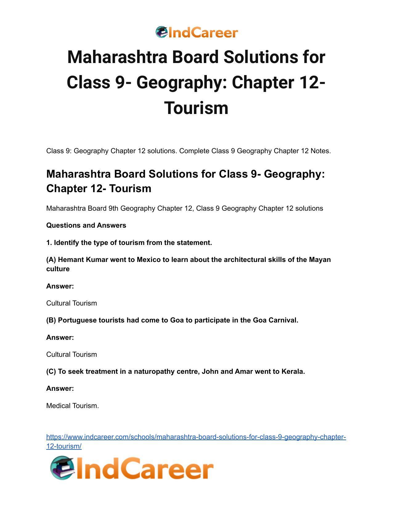 Maharashtra Board Solutions for Class 9- Geography: Chapter 12- Tourism - Page 2