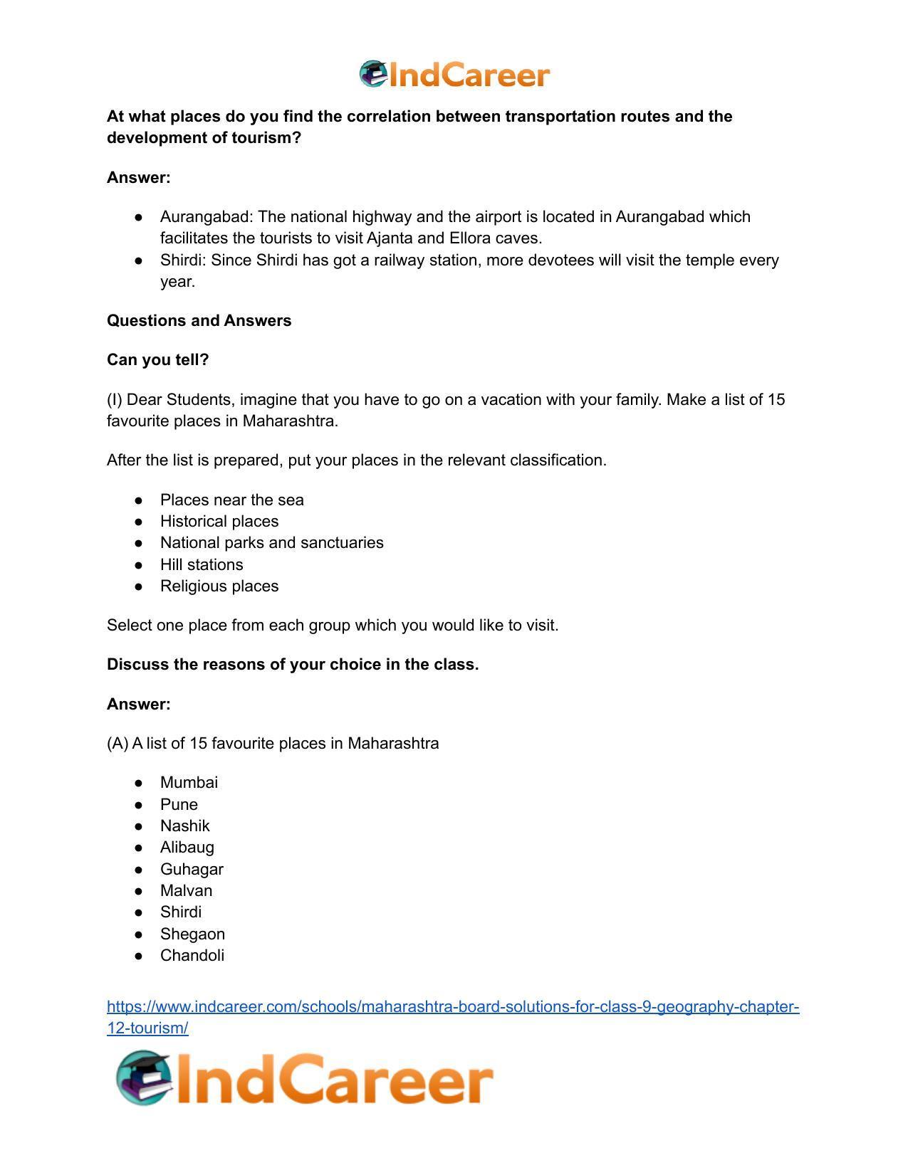 Maharashtra Board Solutions for Class 9- Geography: Chapter 12- Tourism - Page 10