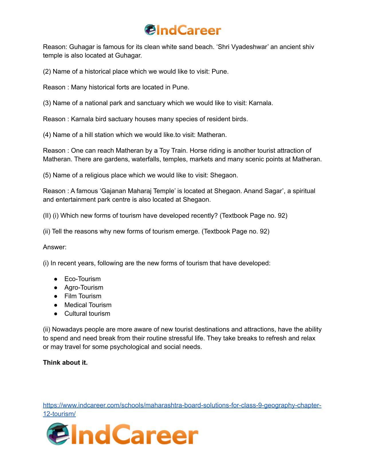 Maharashtra Board Solutions for Class 9- Geography: Chapter 12- Tourism - Page 12