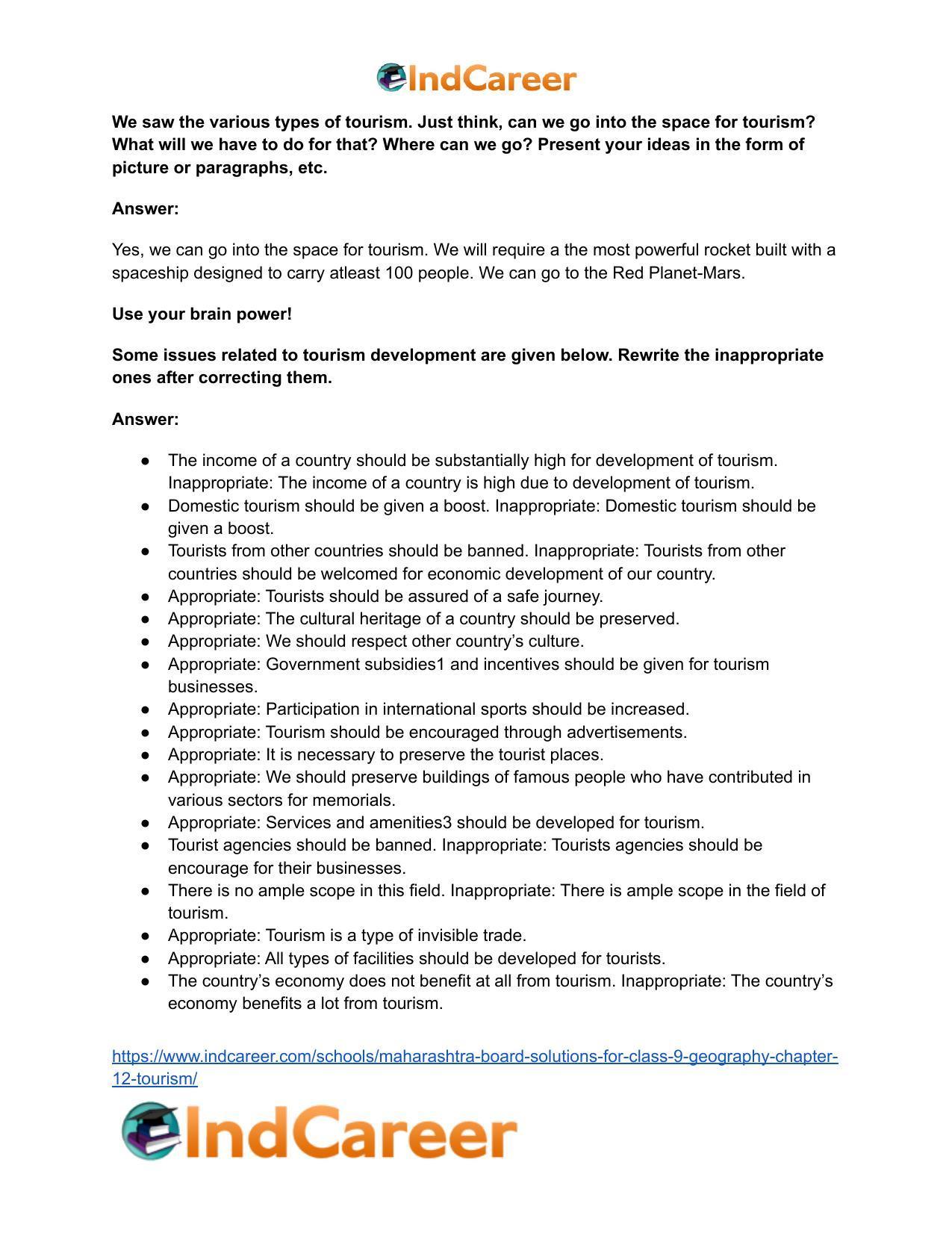 Maharashtra Board Solutions for Class 9- Geography: Chapter 12- Tourism - Page 13