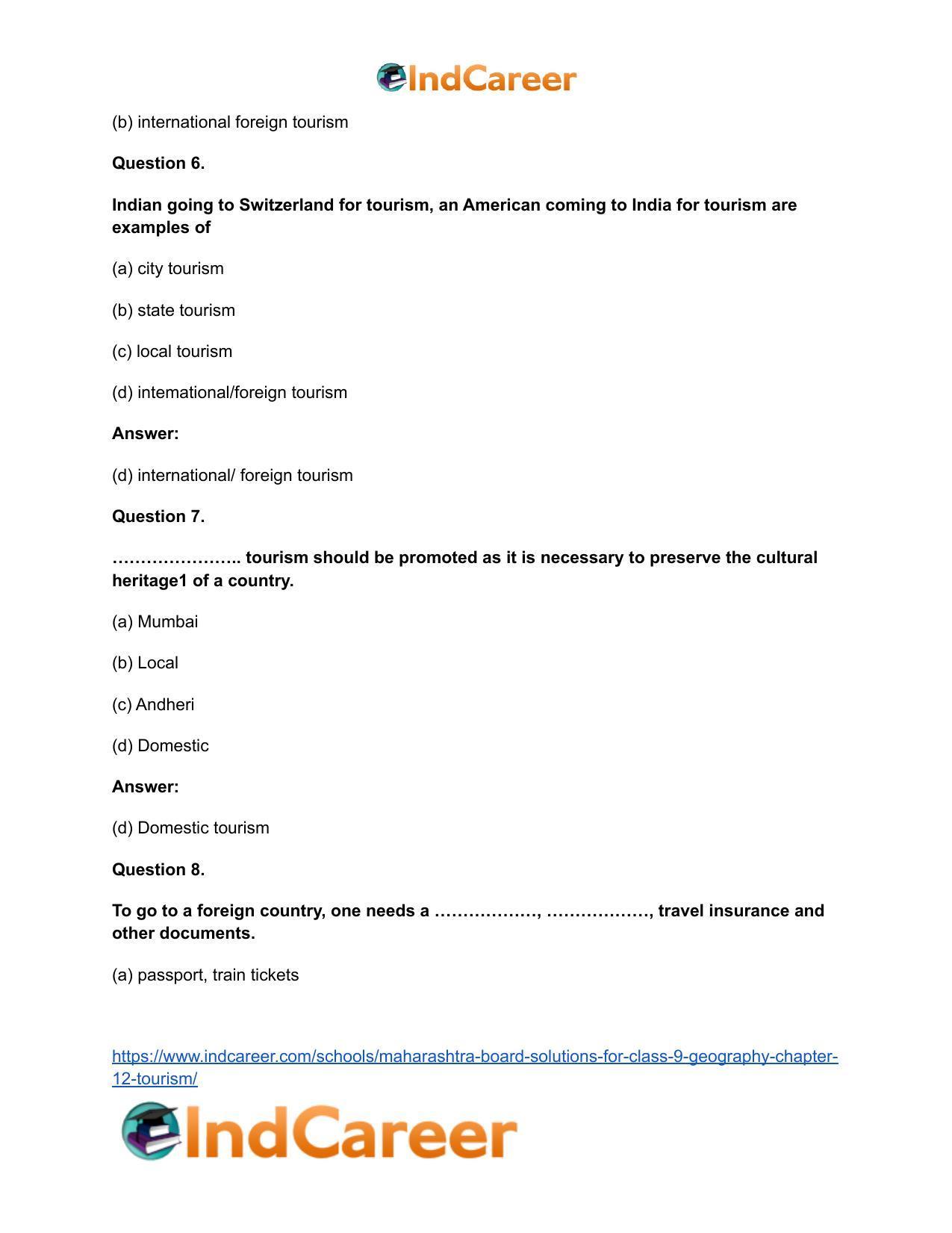 Maharashtra Board Solutions for Class 9- Geography: Chapter 12- Tourism - Page 16