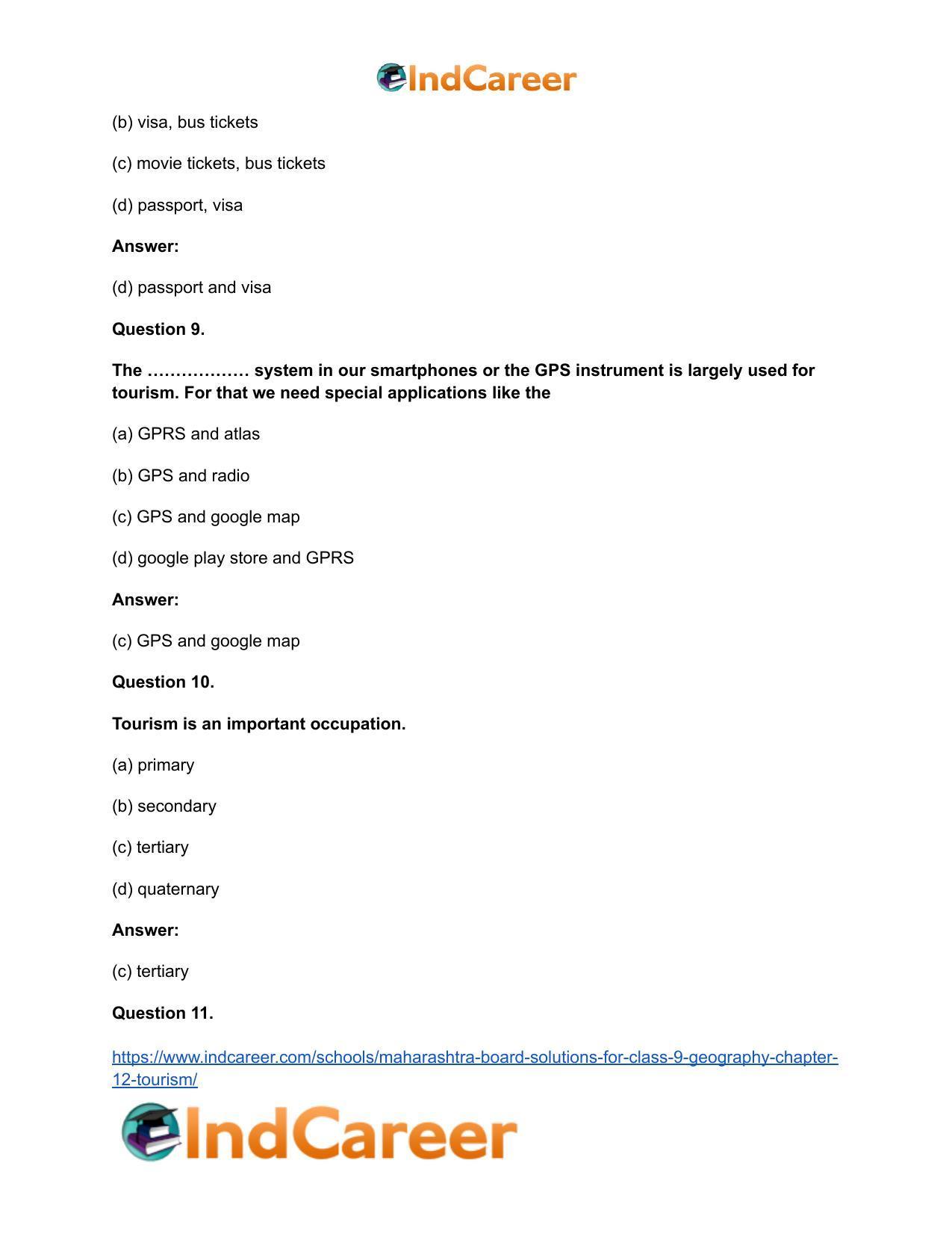 Maharashtra Board Solutions for Class 9- Geography: Chapter 12- Tourism - Page 17