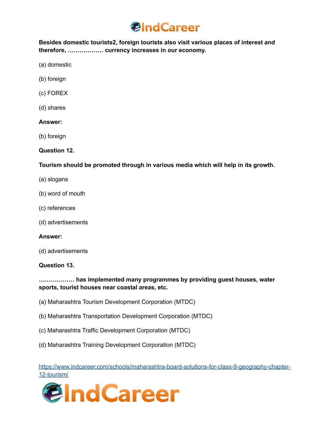 Maharashtra Board Solutions for Class 9- Geography: Chapter 12- Tourism - Page 18