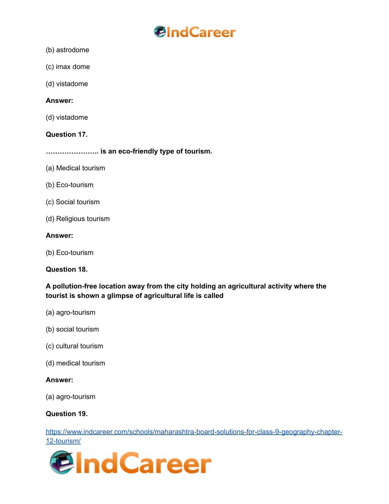 Maharashtra Board Solutions for Class 9- Geography: Chapter 12- Tourism - Page 20