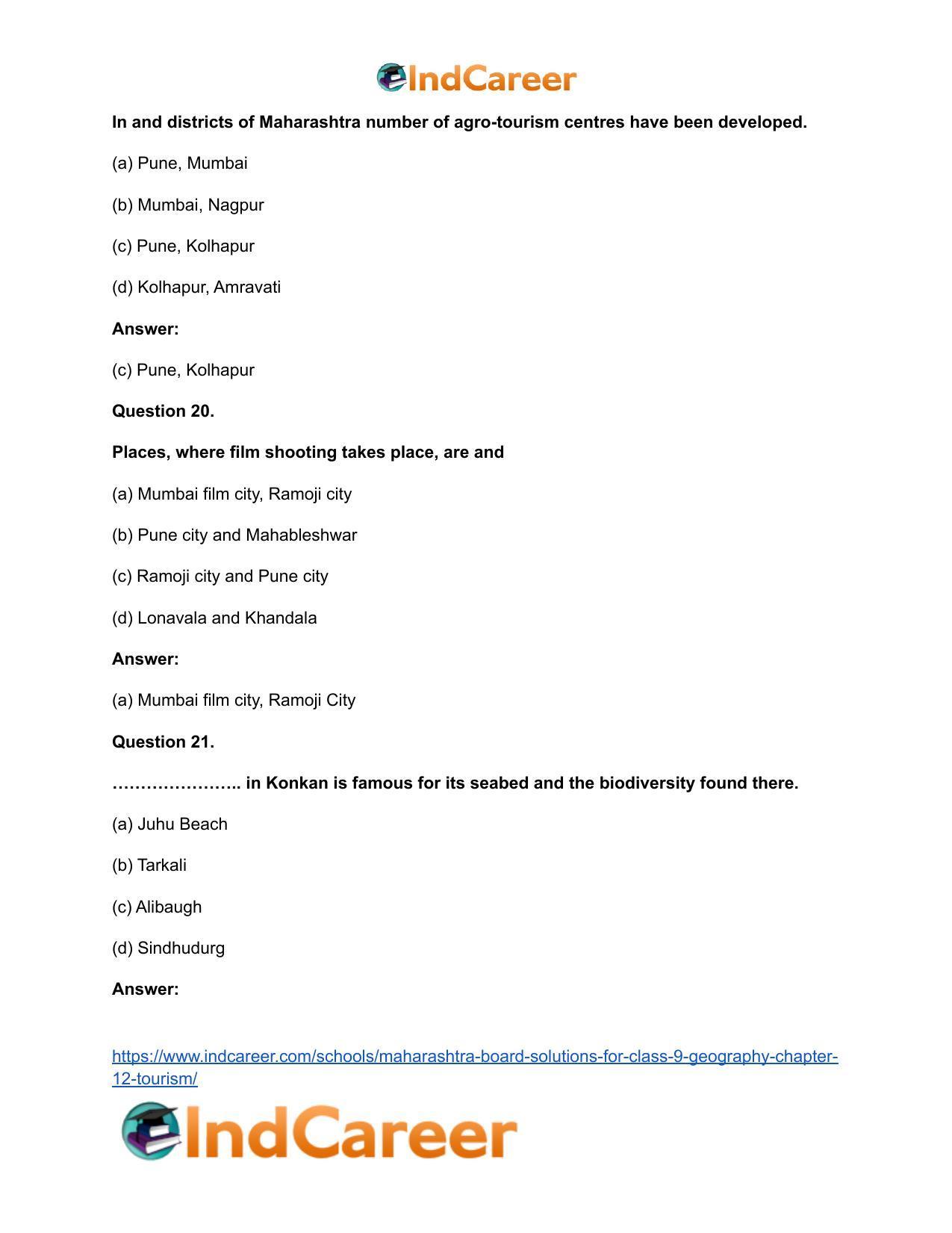Maharashtra Board Solutions for Class 9- Geography: Chapter 12- Tourism - Page 21