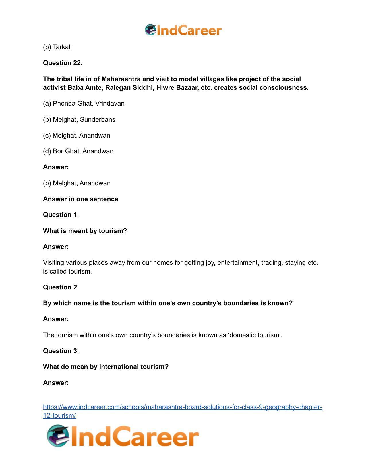 Maharashtra Board Solutions for Class 9- Geography: Chapter 12- Tourism - Page 22