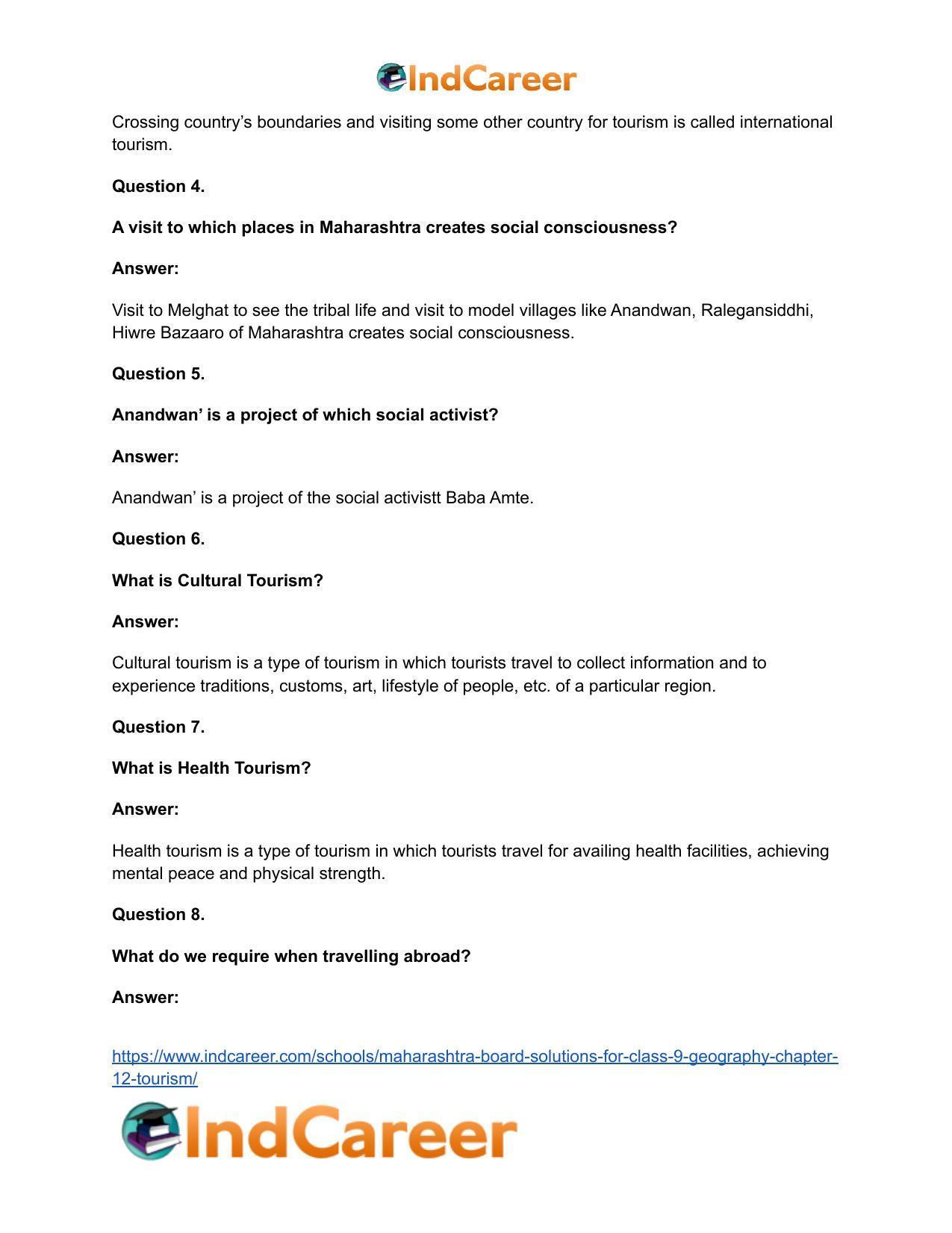 Maharashtra Board Solutions for Class 9- Geography: Chapter 12- Tourism - Page 23