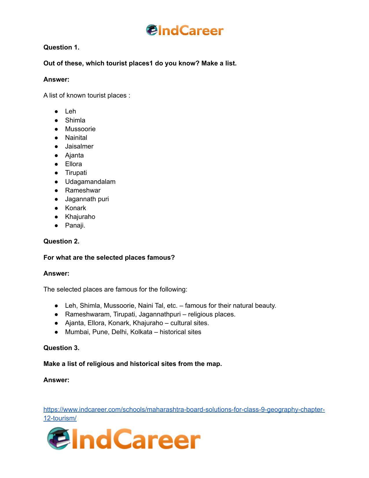 Maharashtra Board Solutions for Class 9- Geography: Chapter 12- Tourism - Page 26