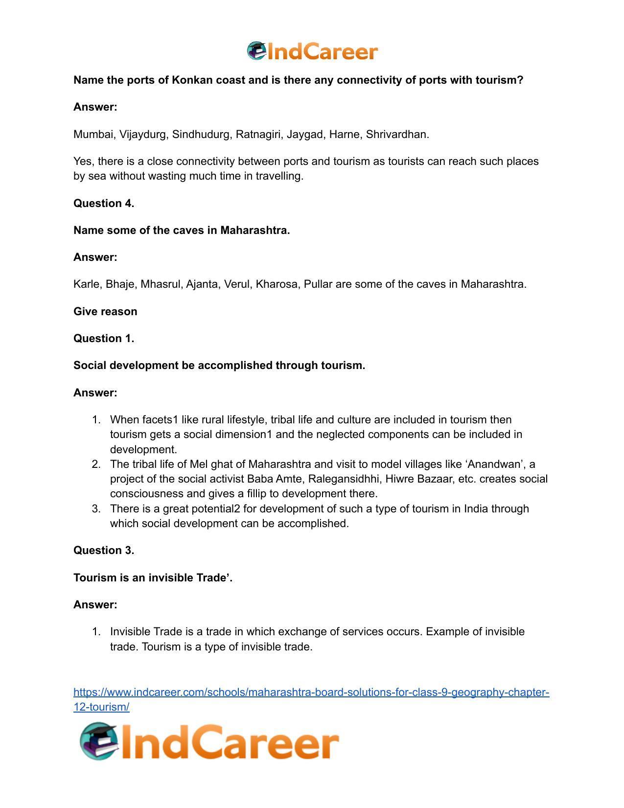 Maharashtra Board Solutions for Class 9- Geography: Chapter 12- Tourism - Page 29