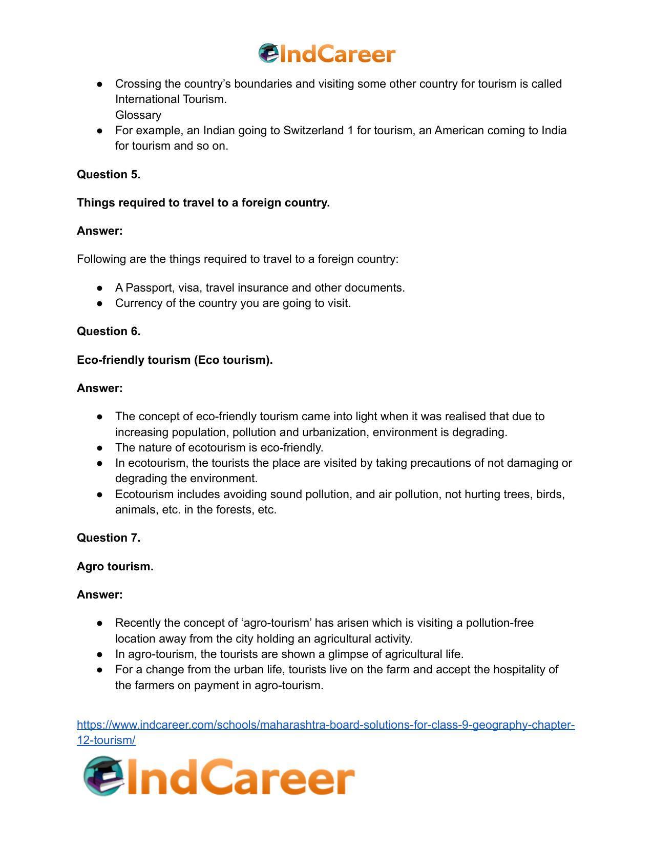 Maharashtra Board Solutions for Class 9- Geography: Chapter 12- Tourism - Page 33
