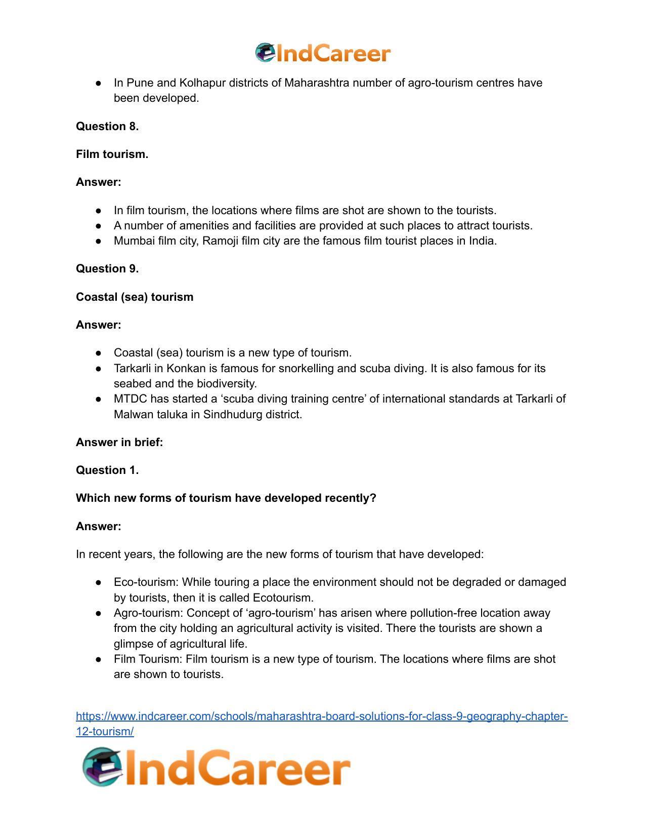 Maharashtra Board Solutions for Class 9- Geography: Chapter 12- Tourism - Page 34