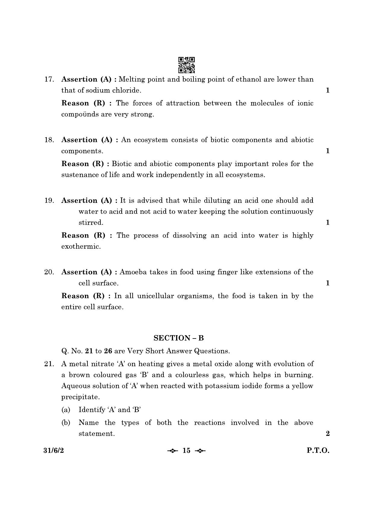 CBSE Class 10 31-6-2 Science 2023 Question Paper - Page 15