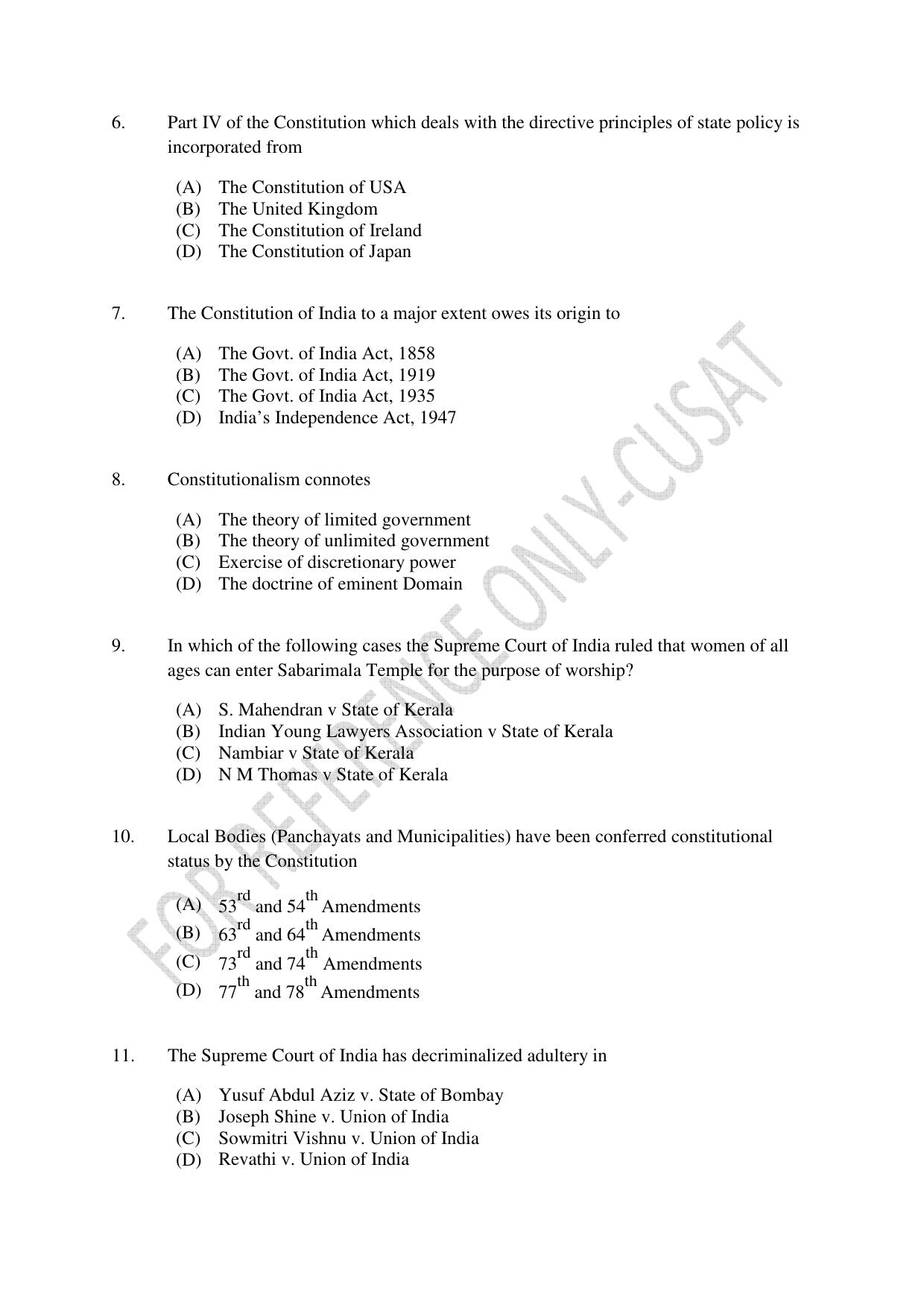 CUSAT CAT 2022 Test for Three Year LLB Question Paper - Page 2