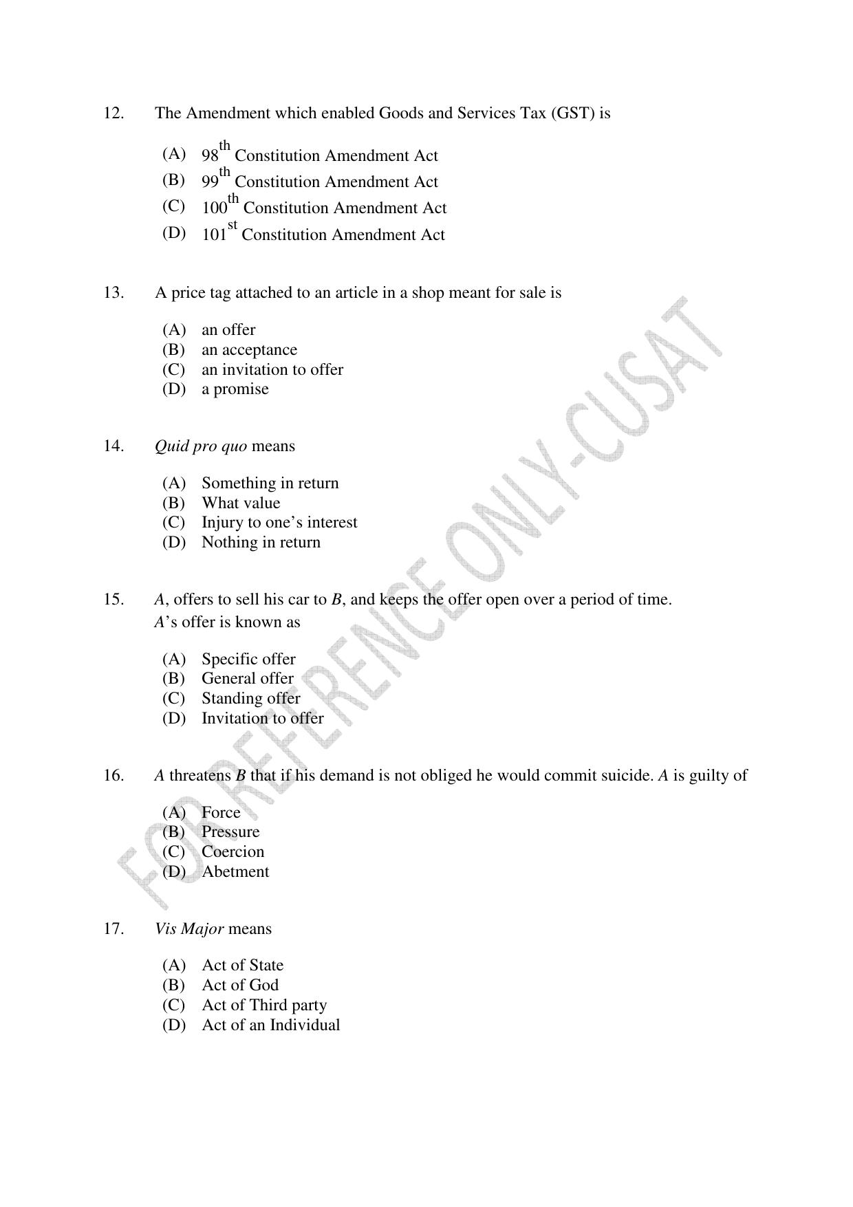 CUSAT CAT 2022 Test for Three Year LLB Question Paper - Page 3