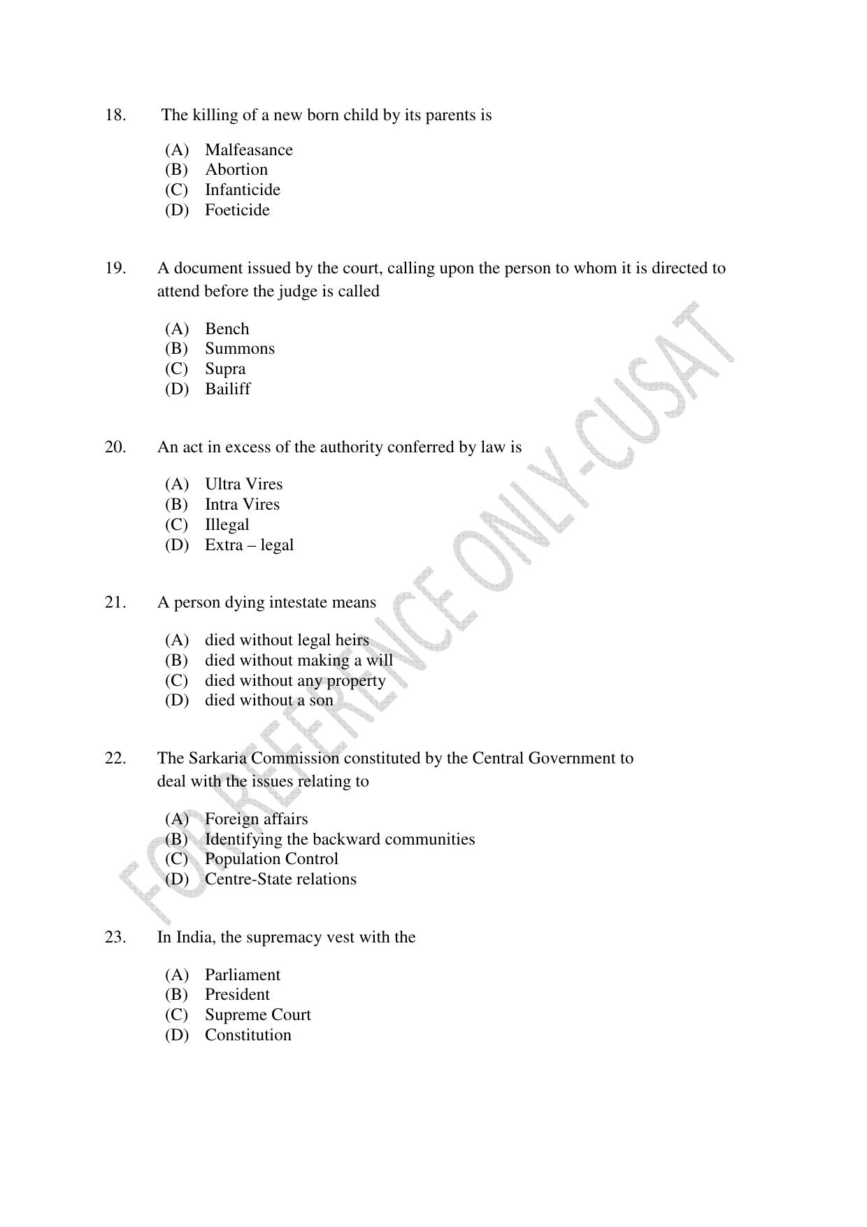 CUSAT CAT 2022 Test for Three Year LLB Question Paper - Page 4
