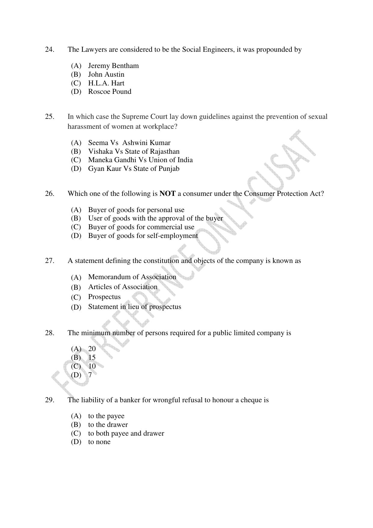 CUSAT CAT 2022 Test for Three Year LLB Question Paper - Page 5