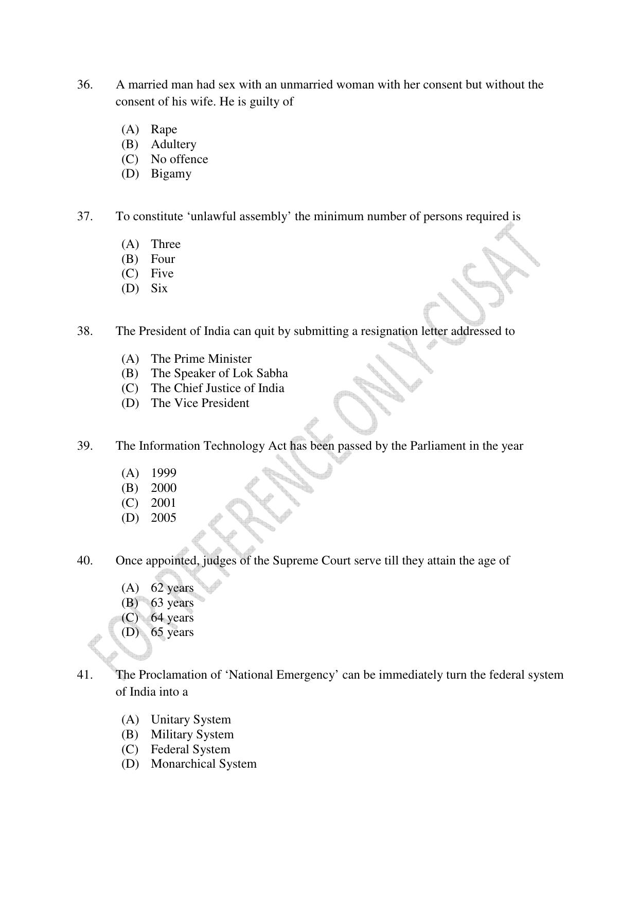 CUSAT CAT 2022 Test for Three Year LLB Question Paper - Page 7