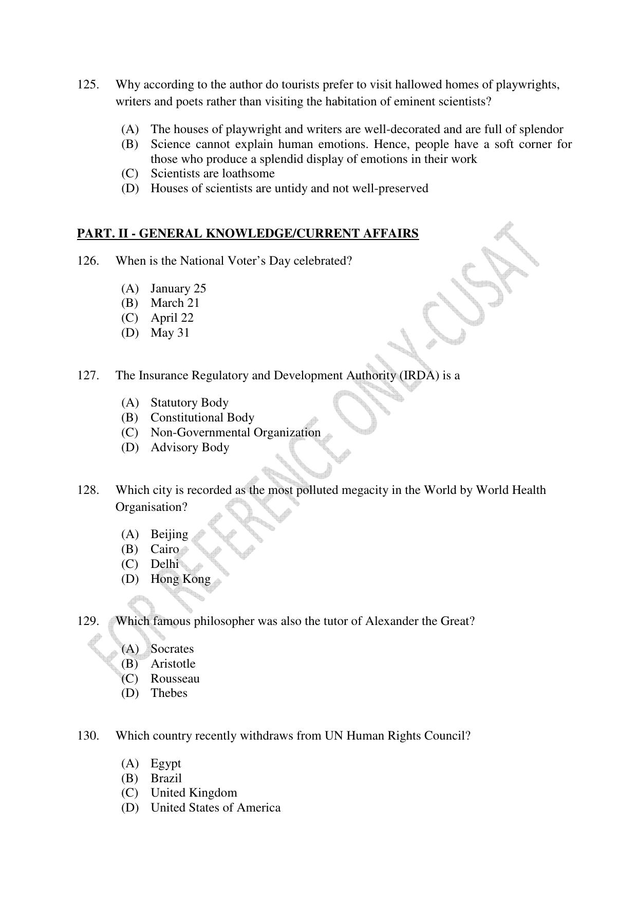 CUSAT CAT 2022 Test for Three Year LLB Question Paper - Page 26