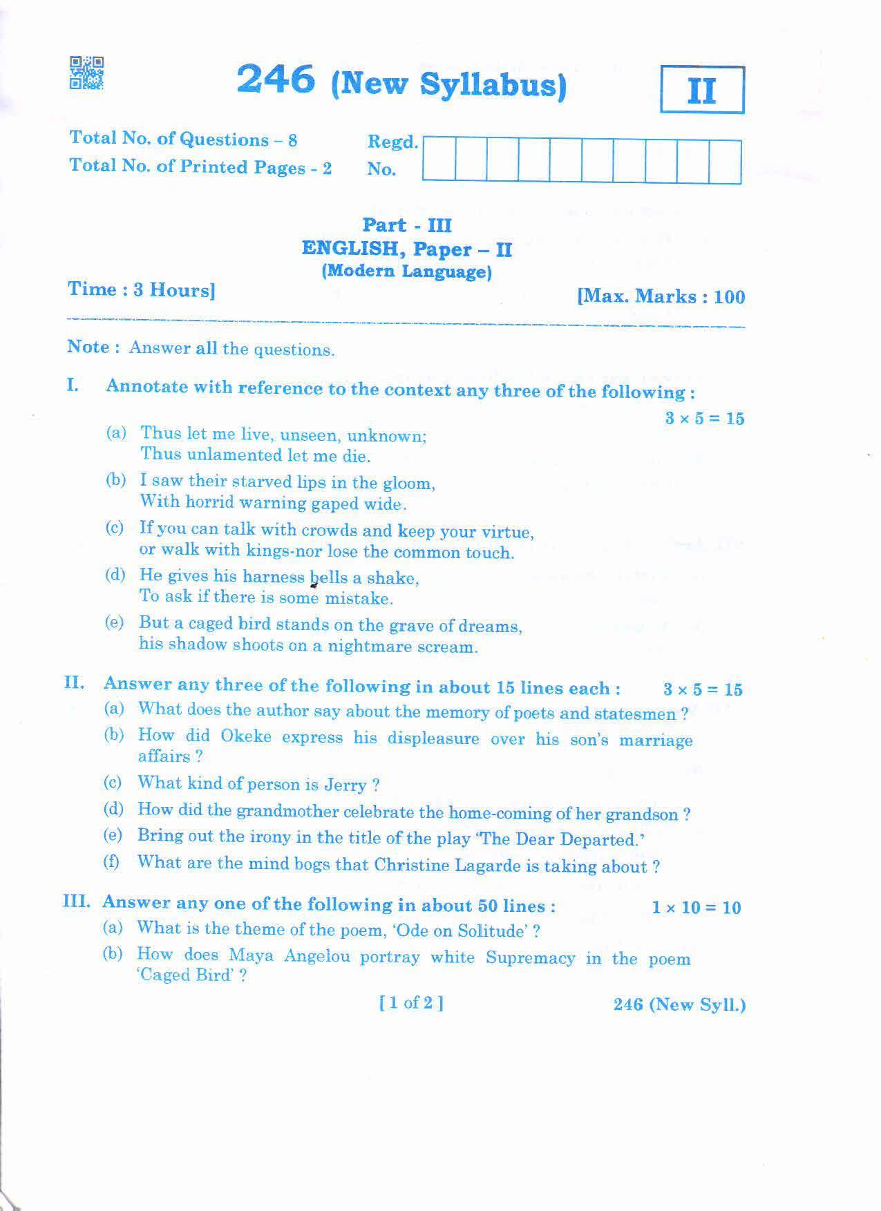AP 2nd Year General Question Paper March - 2020 - ML ENGLISH-II(NEW) - Page 1