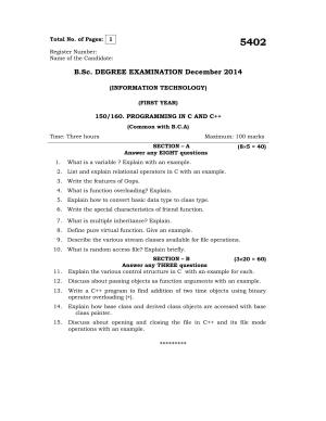 Annamalai University Programming In C & C++ Question Paper B.C.A. (OUS) December 2014 Question Papers