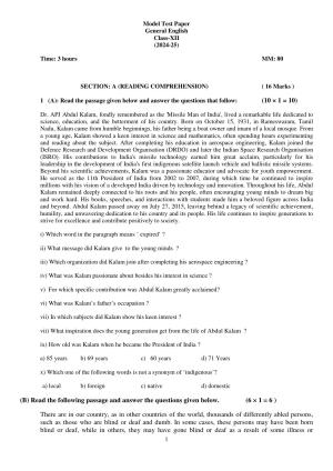 PSEB 12th General English Model Paper 2025