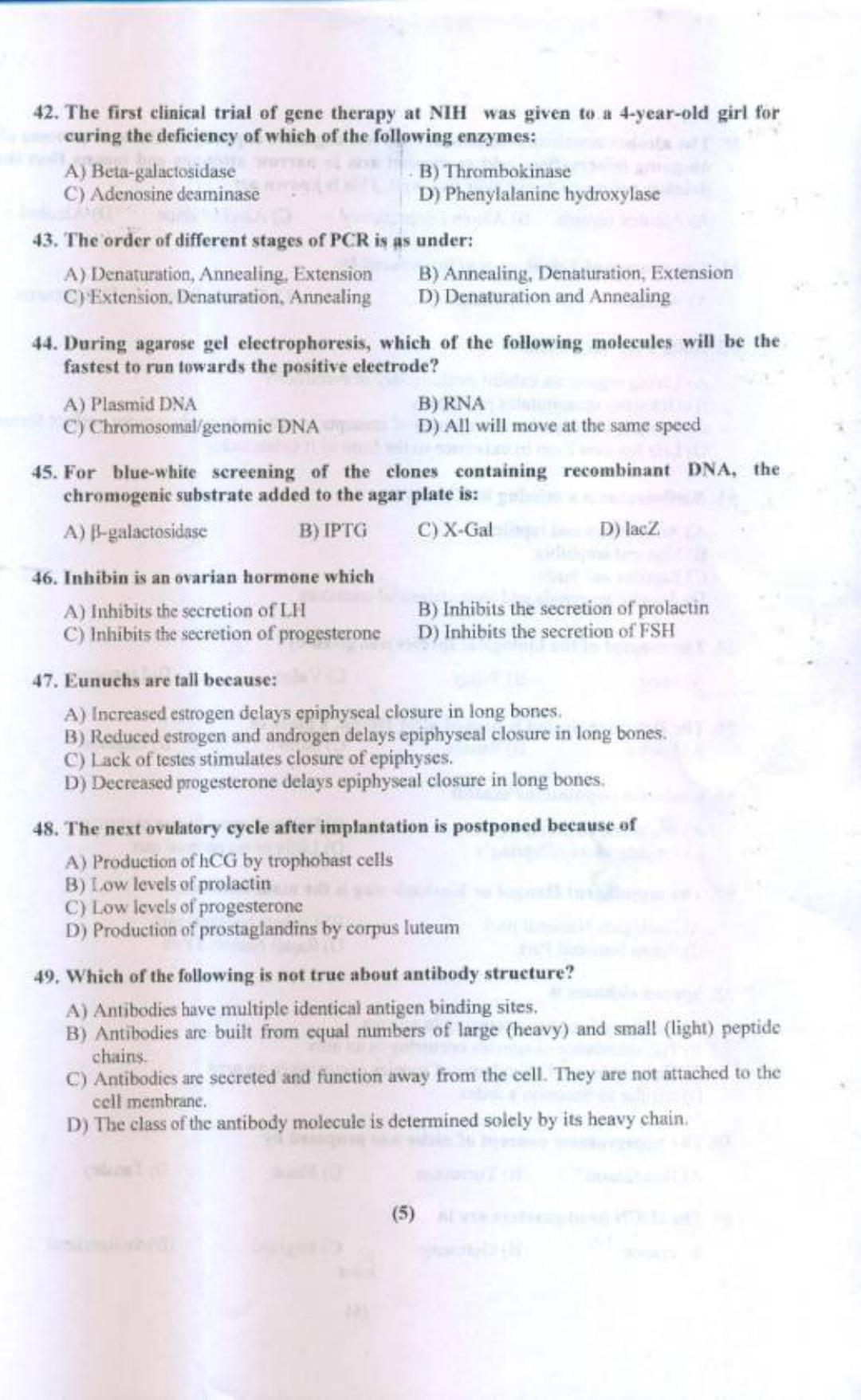 PUCET UG 2018 Biology Question Paper - Page 6